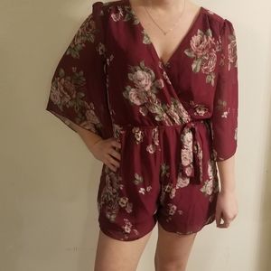 Maroon floral romper